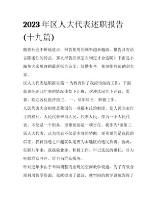 2023年区人大代表述职报告(十九篇)