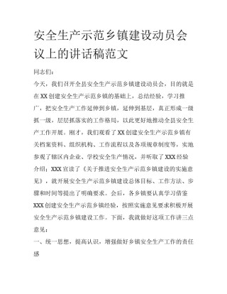 安全生产示范乡镇建设动员会议上的讲话稿范文