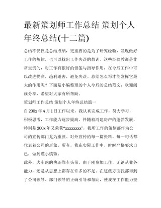 最新策划师工作总结 策划个人年终总结(十二篇)