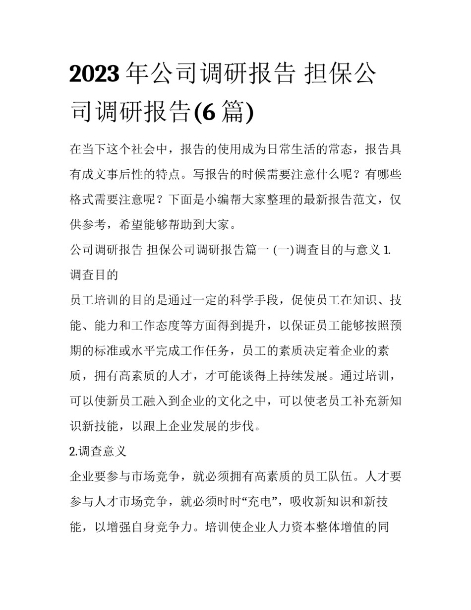 2023年公司调研报告 担保公司调研报告(6篇)_第1页