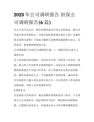 2023年公司调研报告 担保公司调研报告(6篇)