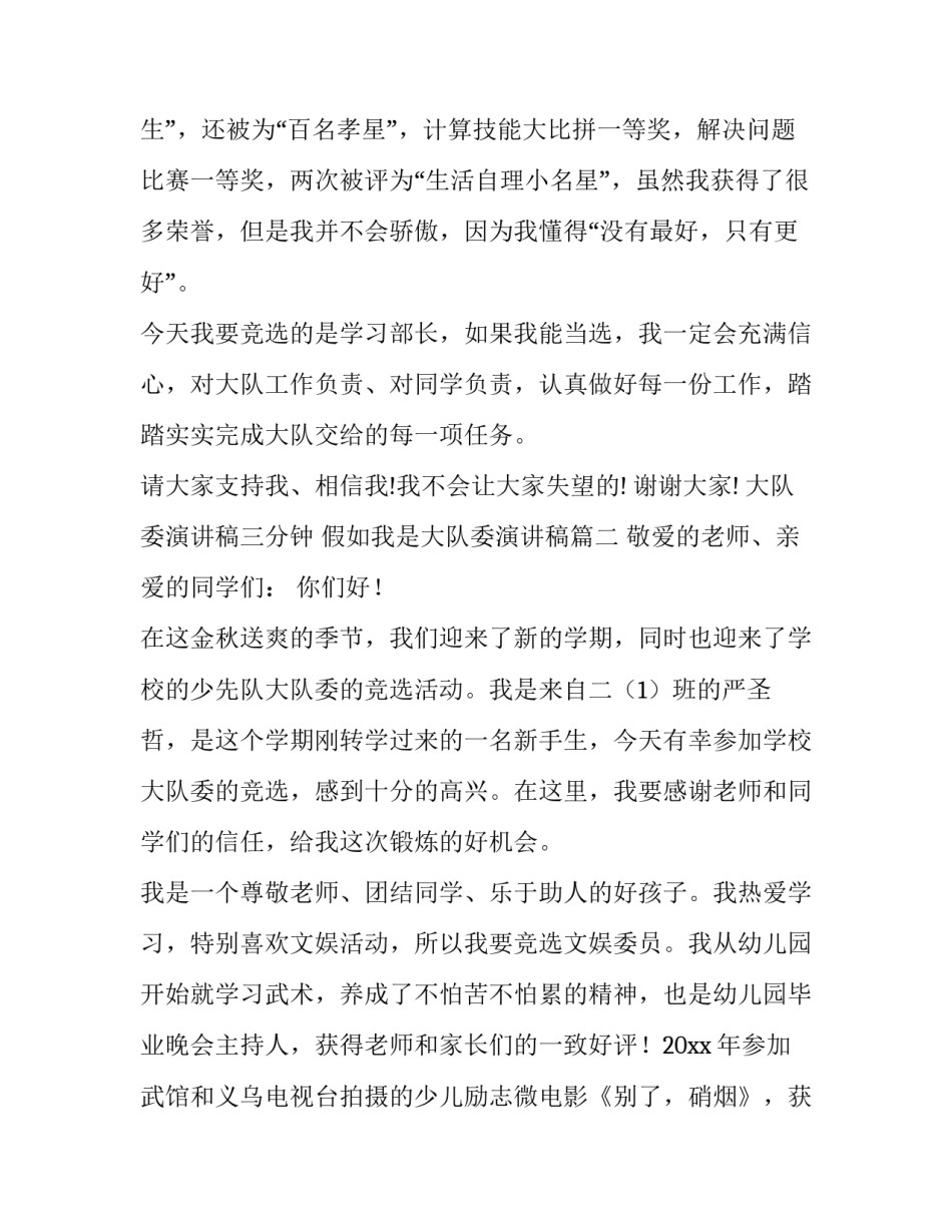 最新大队委演讲稿三分钟 假如我是大队委演讲稿(14篇)_第3页