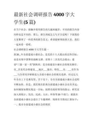 最新社会调研报告4000字大学生(5篇)