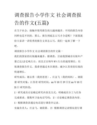 调查报告小学作文 社会调查报告的作文(五篇)