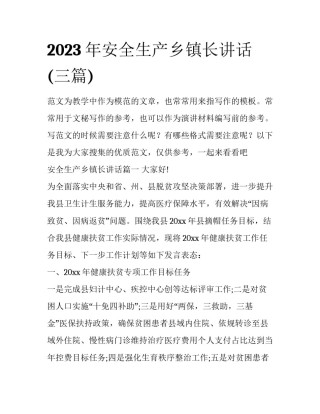 2023年安全生产乡镇长讲话(三篇)