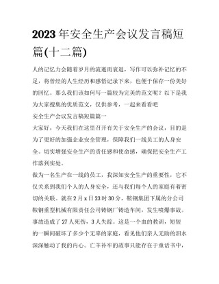 2023年安全生产会议发言稿短篇(十二篇)