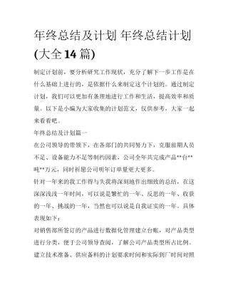 年终总结及计划 年终总结计划(大全14篇)