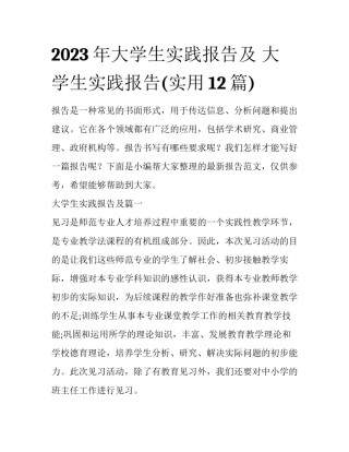 2023年大学生实践报告及 大学生实践报告(实用12篇)