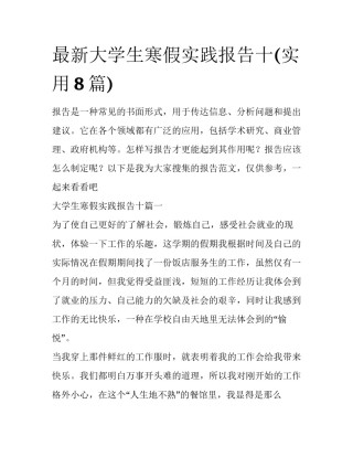 最新大学生寒假实践报告十(实用8篇)