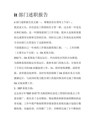 it部门述职报告