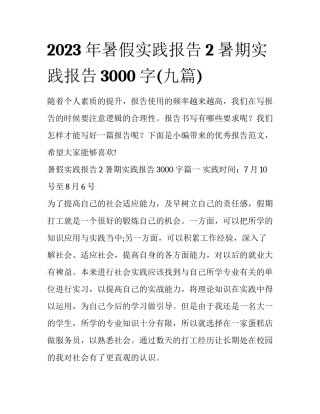 2023年暑假实践报告2 暑期实践报告3000字(九篇)