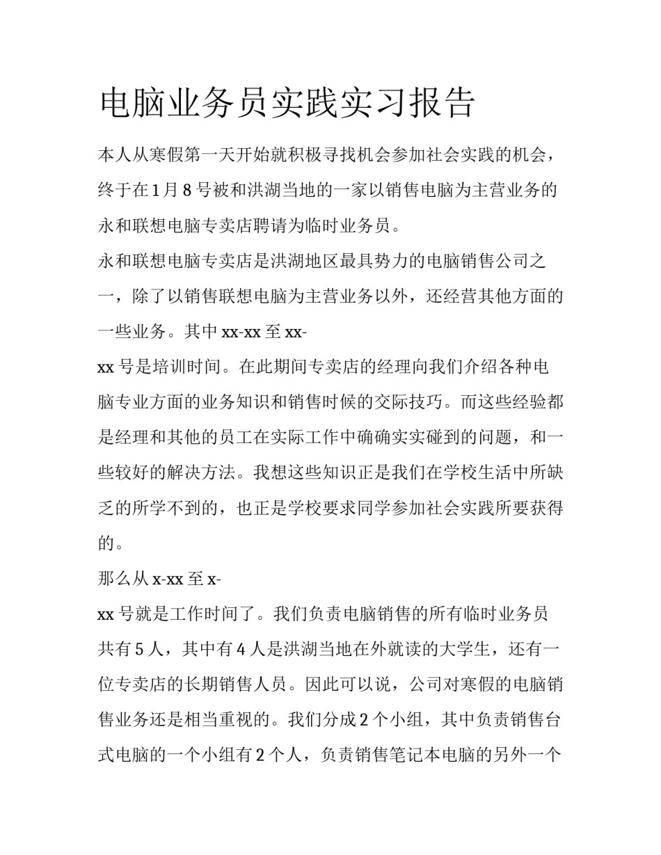 电脑业务员实践实习报告_第1页