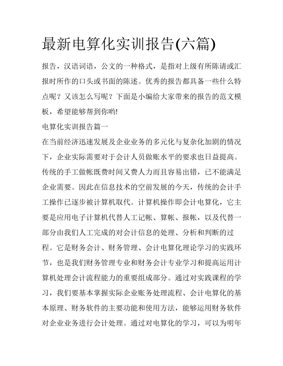 最新电算化实训报告(六篇)_第1页