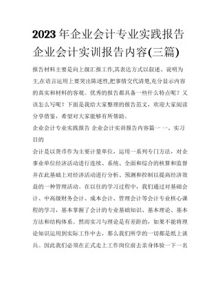 2023年企业会计专业实践报告 企业会计实训报告内容(三篇)