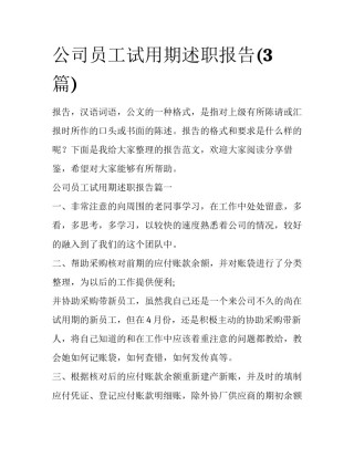 公司员工试用期述职报告(3篇)