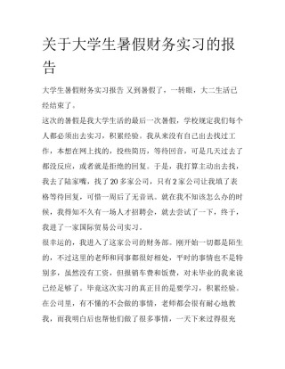 关于大学生暑假财务实习的报告