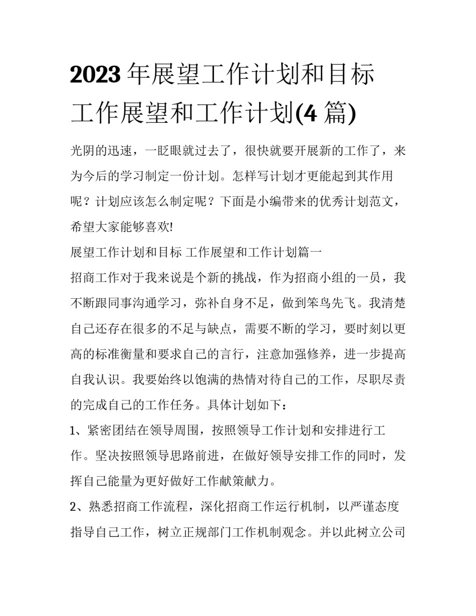 2023年展望工作计划和目标 工作展望和工作计划(4篇)_第1页