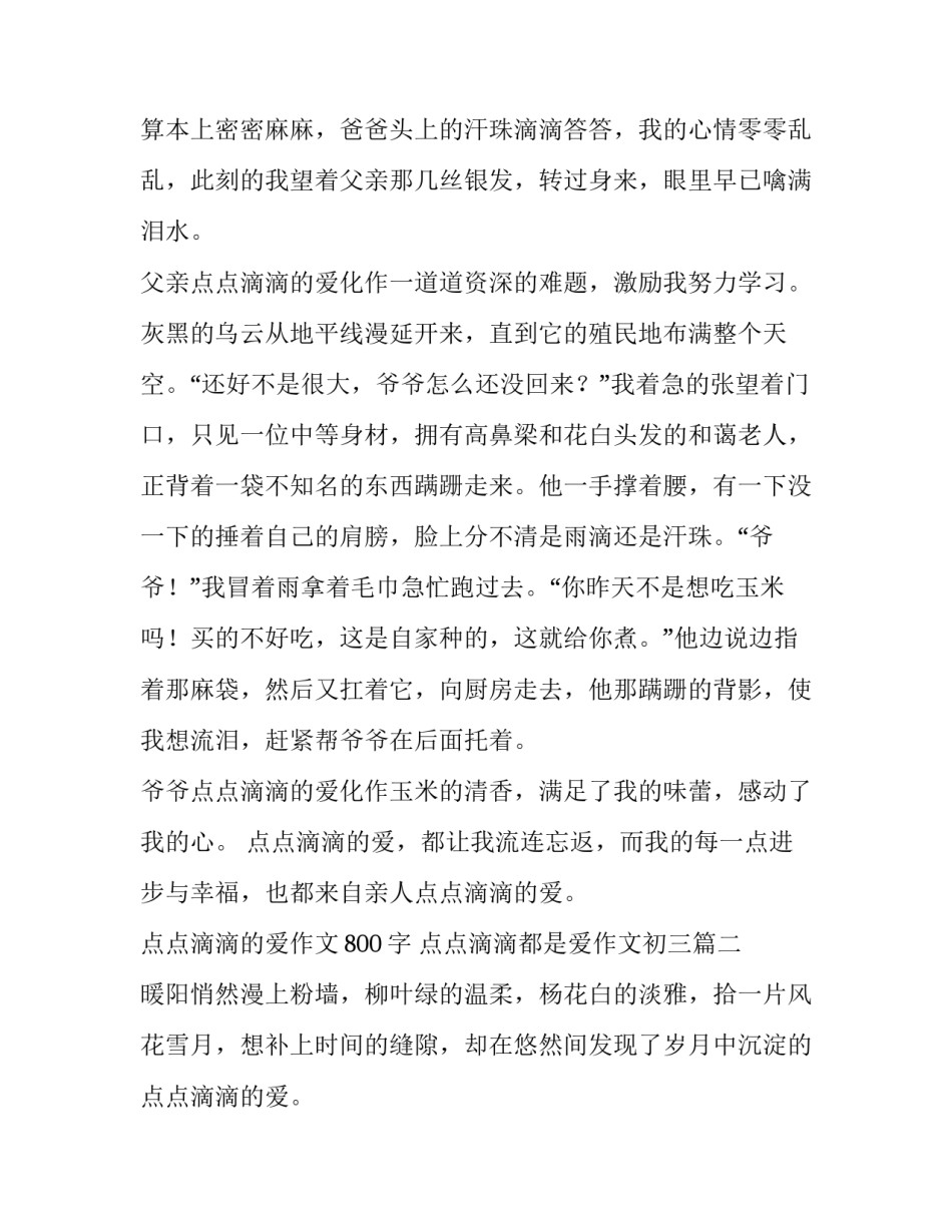 最新点点滴滴的爱作文800字 点点滴滴都是爱作文初三(六篇)_第3页