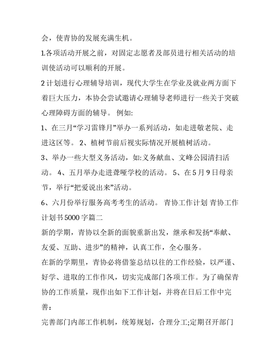 2023年青协工作计划 青协工作计划书5000字(五篇)_第2页