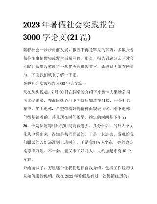 2023年暑假社会实践报告3000字论文(21篇)