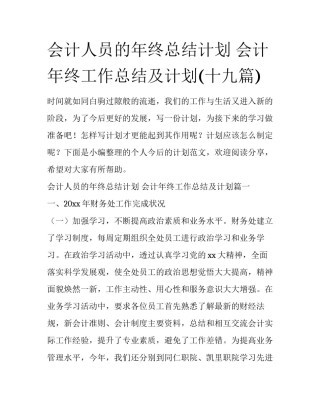 会计人员的年终总结计划 会计年终工作总结及计划(十九篇)