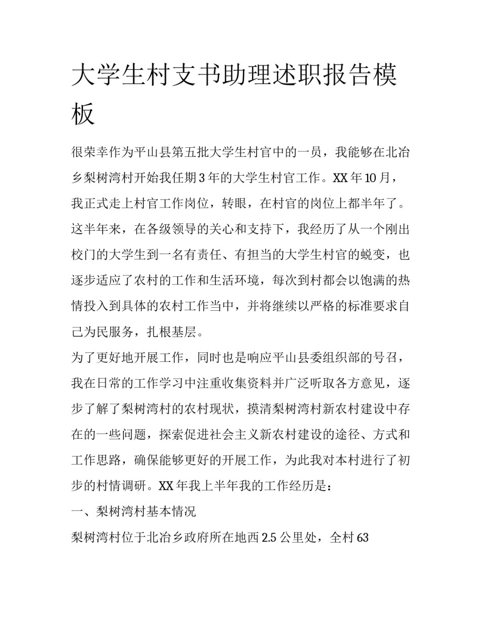 大学生村支书助理述职报告模板_第1页