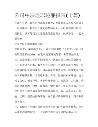 公司中层述职述廉报告(十篇)