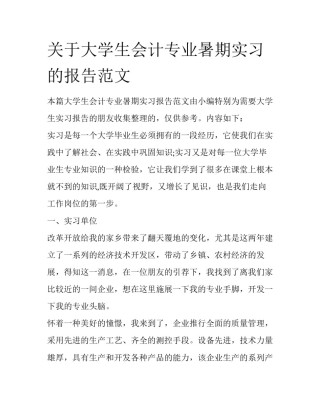 关于大学生会计专业暑期实习的报告范文