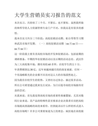 大学生营销员实习报告的范文