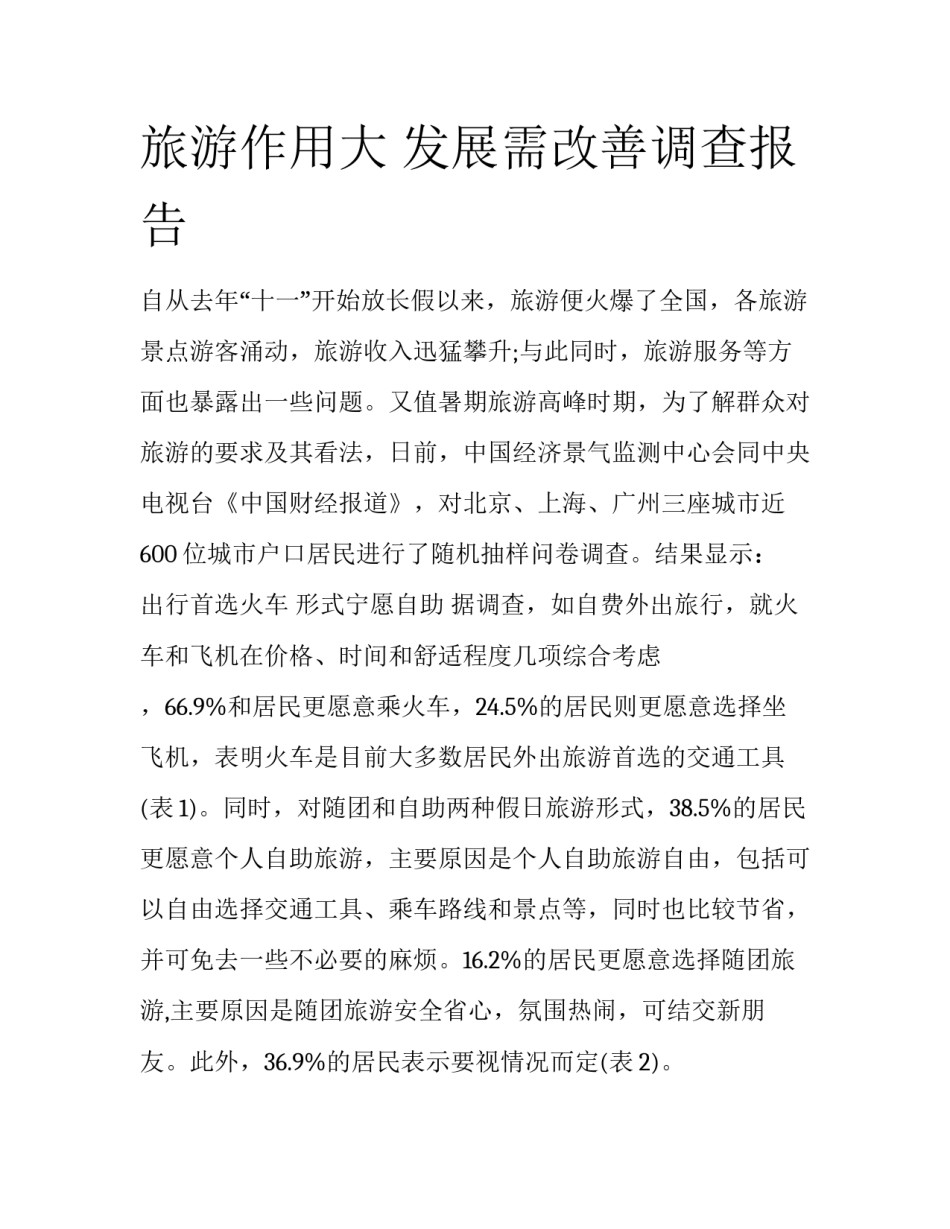 旅游作用大 发展需改善调查报告_第1页