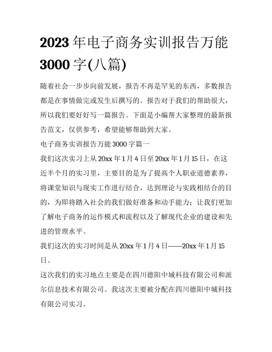 2023年电子商务实训报告万能3000字(八篇)_第1页