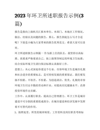 2023年环卫所述职报告示例(3篇)