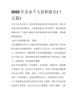 2023年企业个人辞职报告(十五篇)