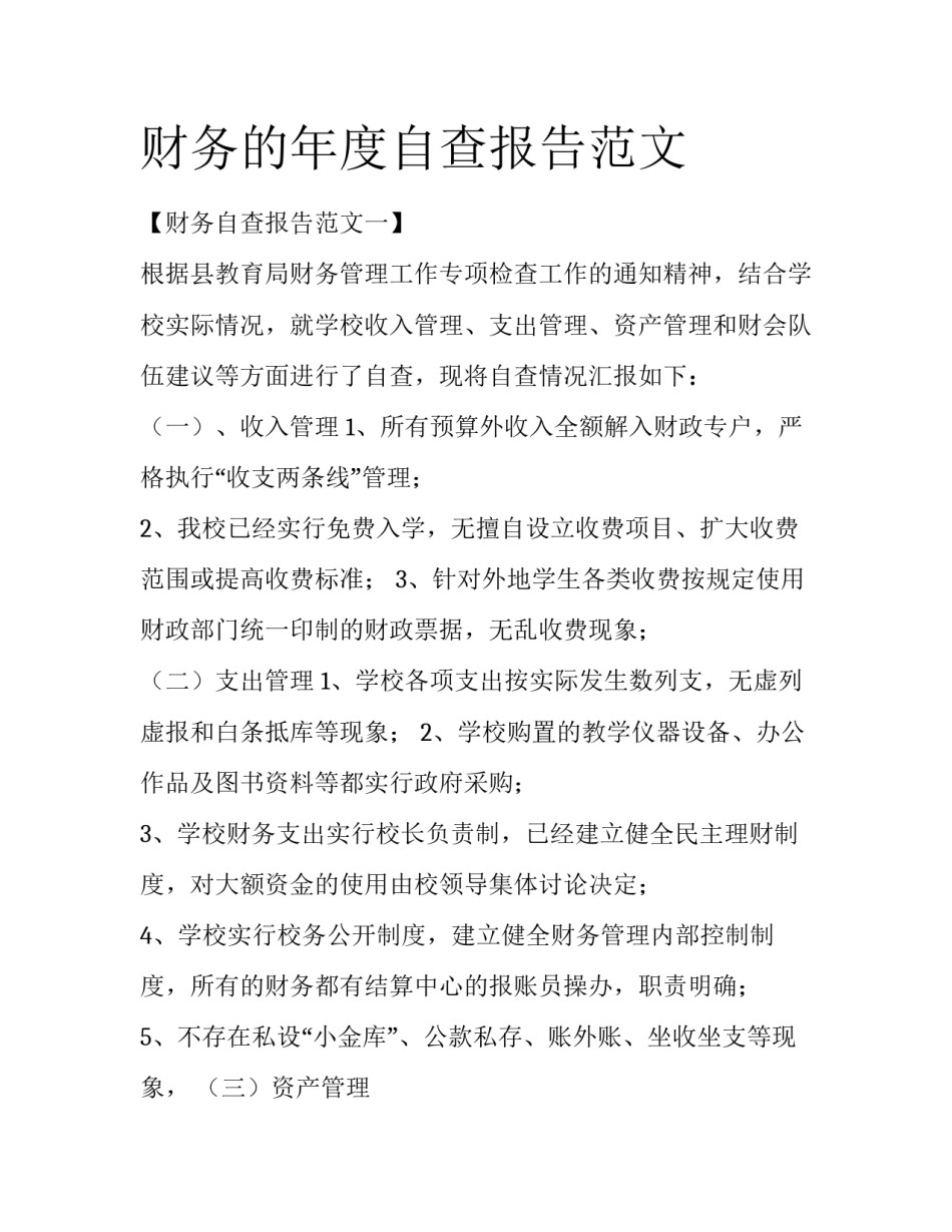 财务的年度自查报告范文_第1页