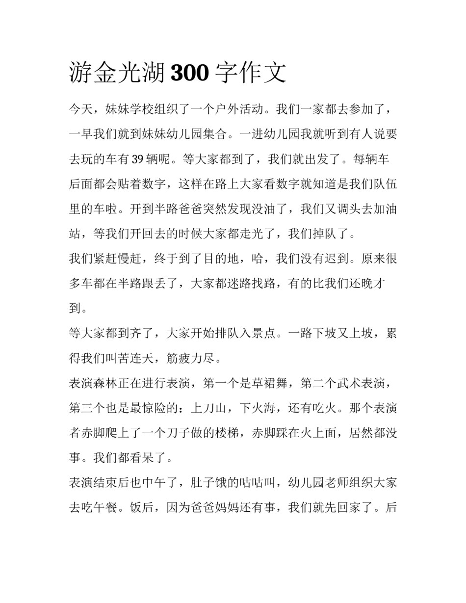 游金光湖300字作文_第1页
