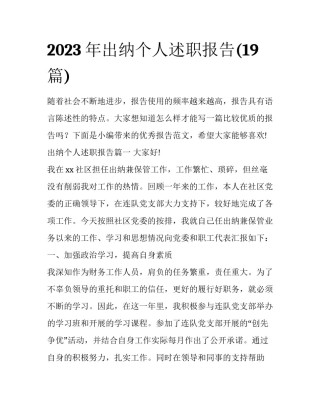 2023年出纳个人述职报告(19篇)