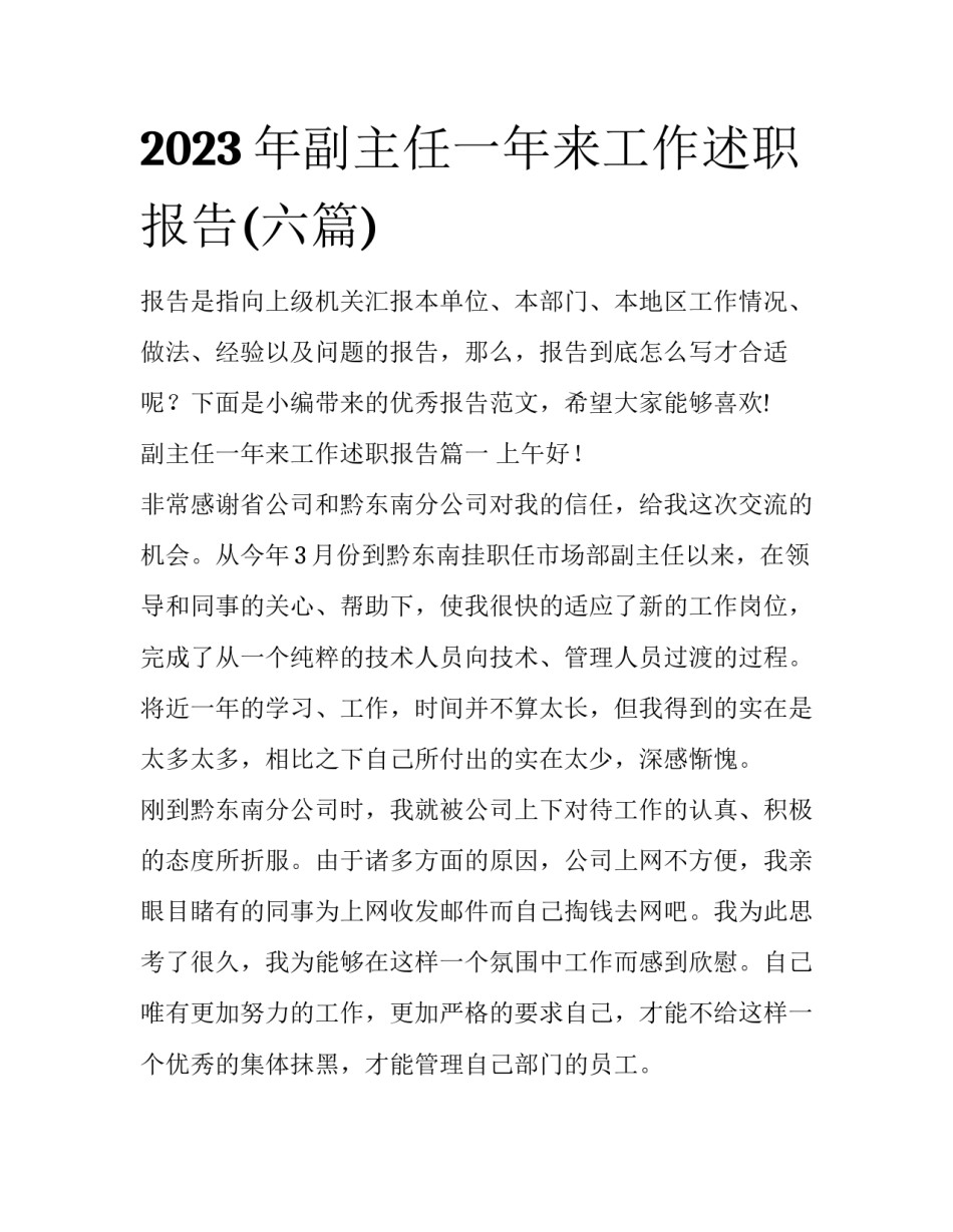 2023年副主任一年来工作述职报告(六篇)_第1页