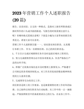 2023年营销工作个人述职报告(20篇)