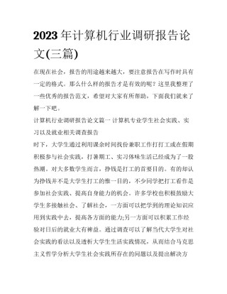 2023年计算机行业调研报告论文(三篇)