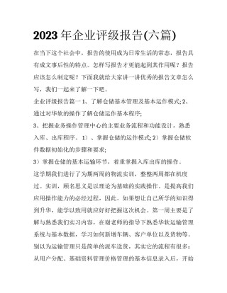 2023年企业评级报告(六篇)