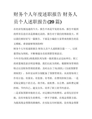 财务个人年度述职报告 财务人员个人述职报告(20篇)