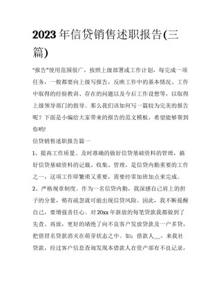 2023年信贷销售述职报告(三篇)