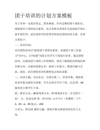 团干培训的计划方案模板