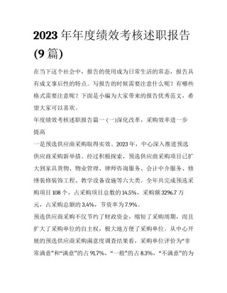 2023年年度绩效考核述职报告(9篇)