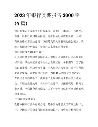 2023年银行实践报告3000字(4篇)