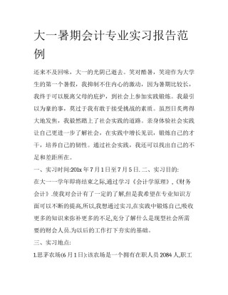 大一暑期会计专业实习报告范例