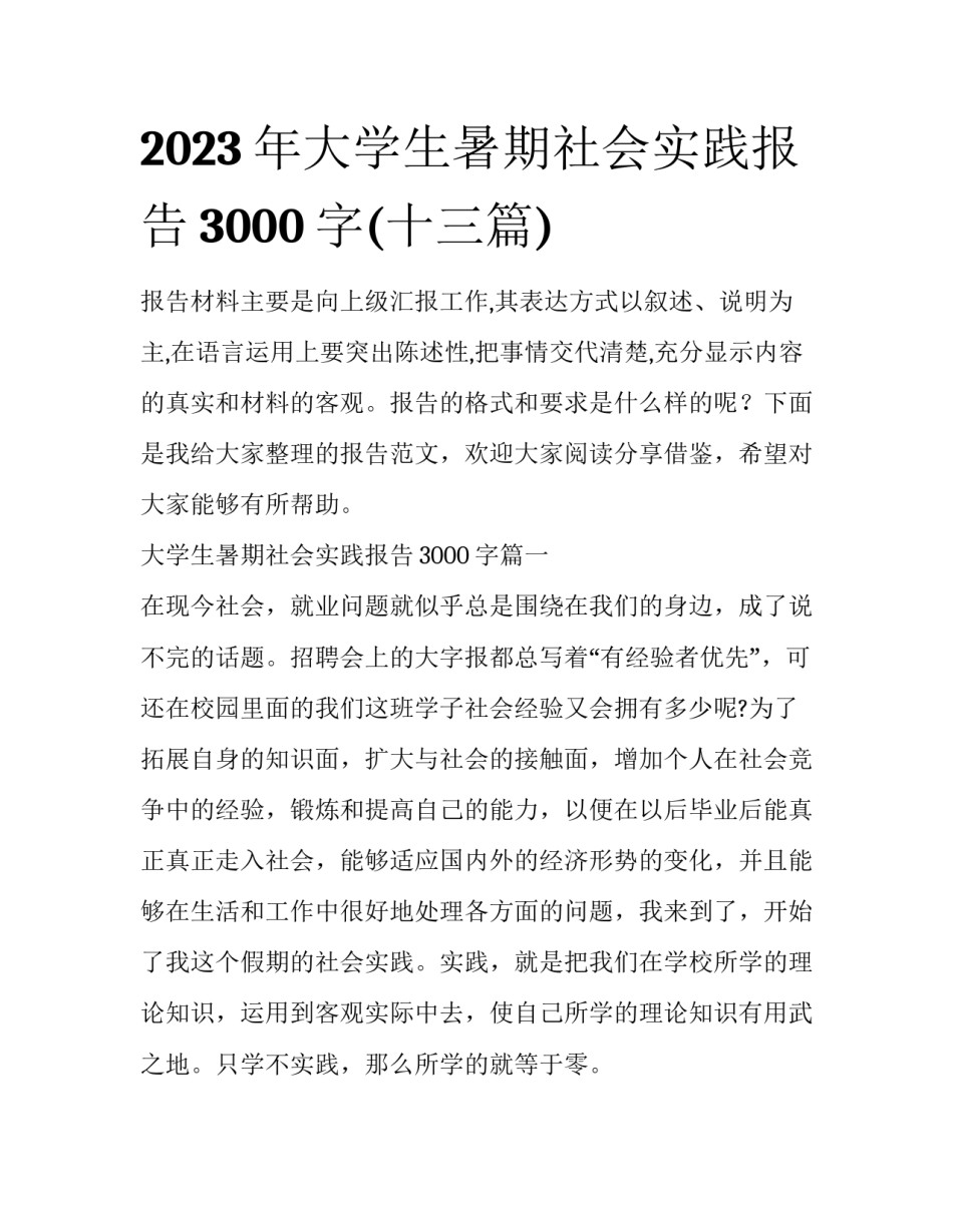 2023年大学生暑期社会实践报告3000字(十三篇)_第1页