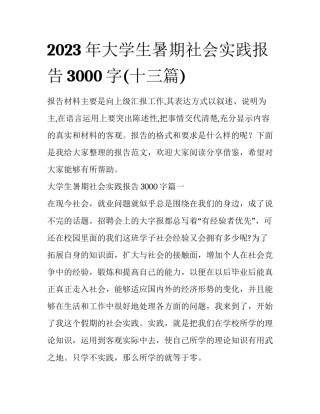 2023年大学生暑期社会实践报告3000字(十三篇)