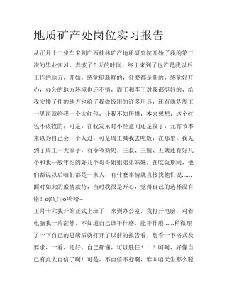 地质矿产处岗位实习报告