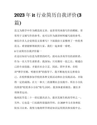 2023年it行业简历自我评价(3篇)